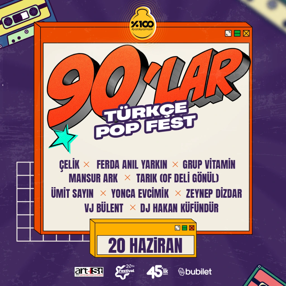 90'lar Türkçe Pop Fest : Çelik, Yonca Evcimik, Ferda Anıl Yarkın, Ümit Sayın, Mansur Ark, Grup Vitamin, Zeynep Dizdar, Tarık (Of Deli Gönül), Vj Bülent, Dj Hakan Küfündür