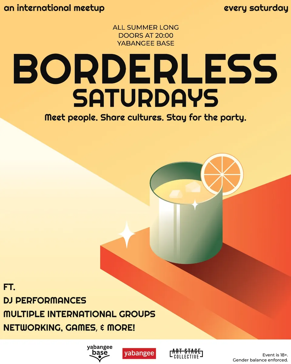 Borderless Saturdays: An International Meetup Event card