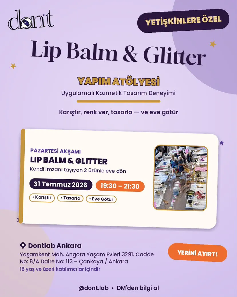 Lip Balm ve Glitter Yapım Atölyesi Uygulamalı Kozmetik Tasarım Deneyimi Yetişkinler içine thumbnail