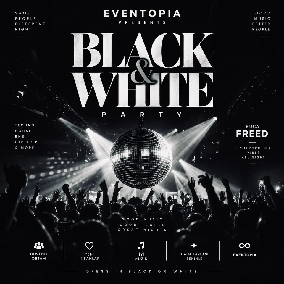 Eventopia Black & White Party Buca Freed card