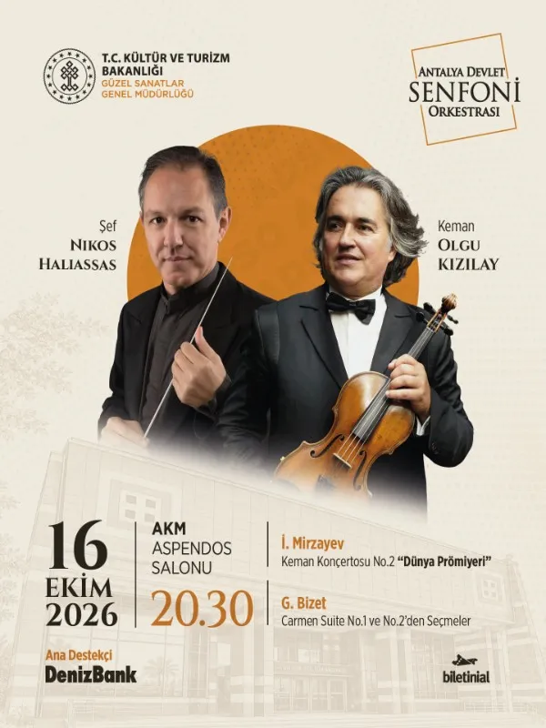 Dünya Prömiyeri (İlk Seslendiriliş): Mirzayev 2. Keman Konçertosu & Carmen | Antalya Devlet Senfoni Orkestrası – DenizBank Konserleri card