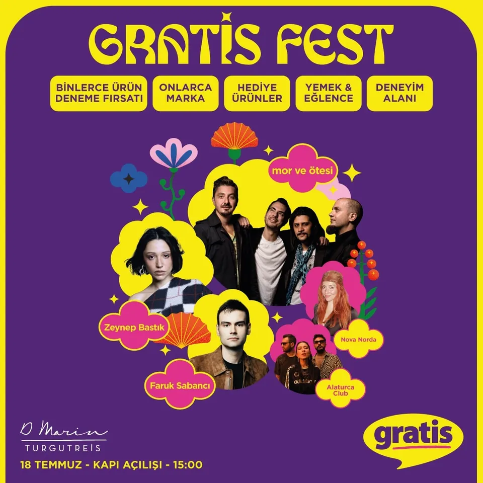 Gratis Fest - Bodrum | Mor ve Ötesi, Zeynep Bastık, Faruk Sabancı card